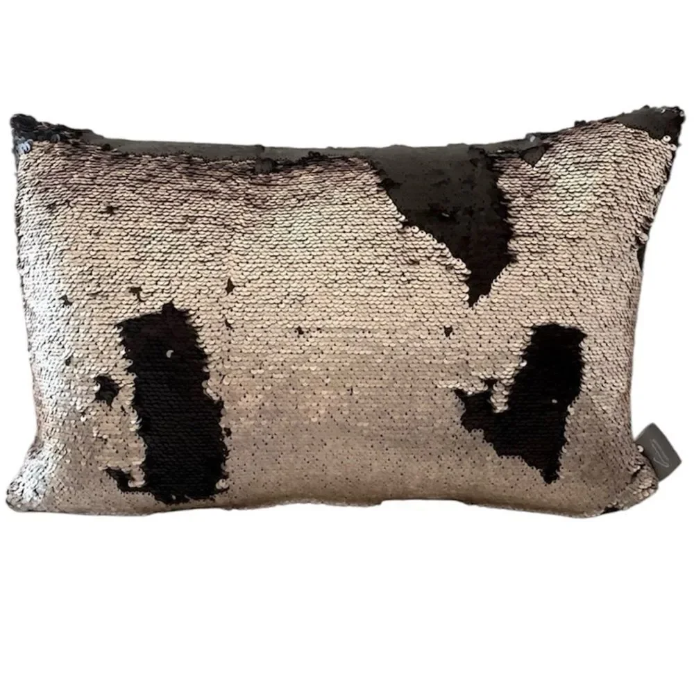 NWOT NEW Aviva Stanoff Black/Bronz Gold Sequin Accent Luxury Down Filled Pillow